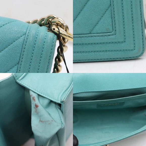 Chanel Caviar Chevron Quilted Medium Boy Flap Shoulder Bag - Turquoise - Picture 13 of 15
